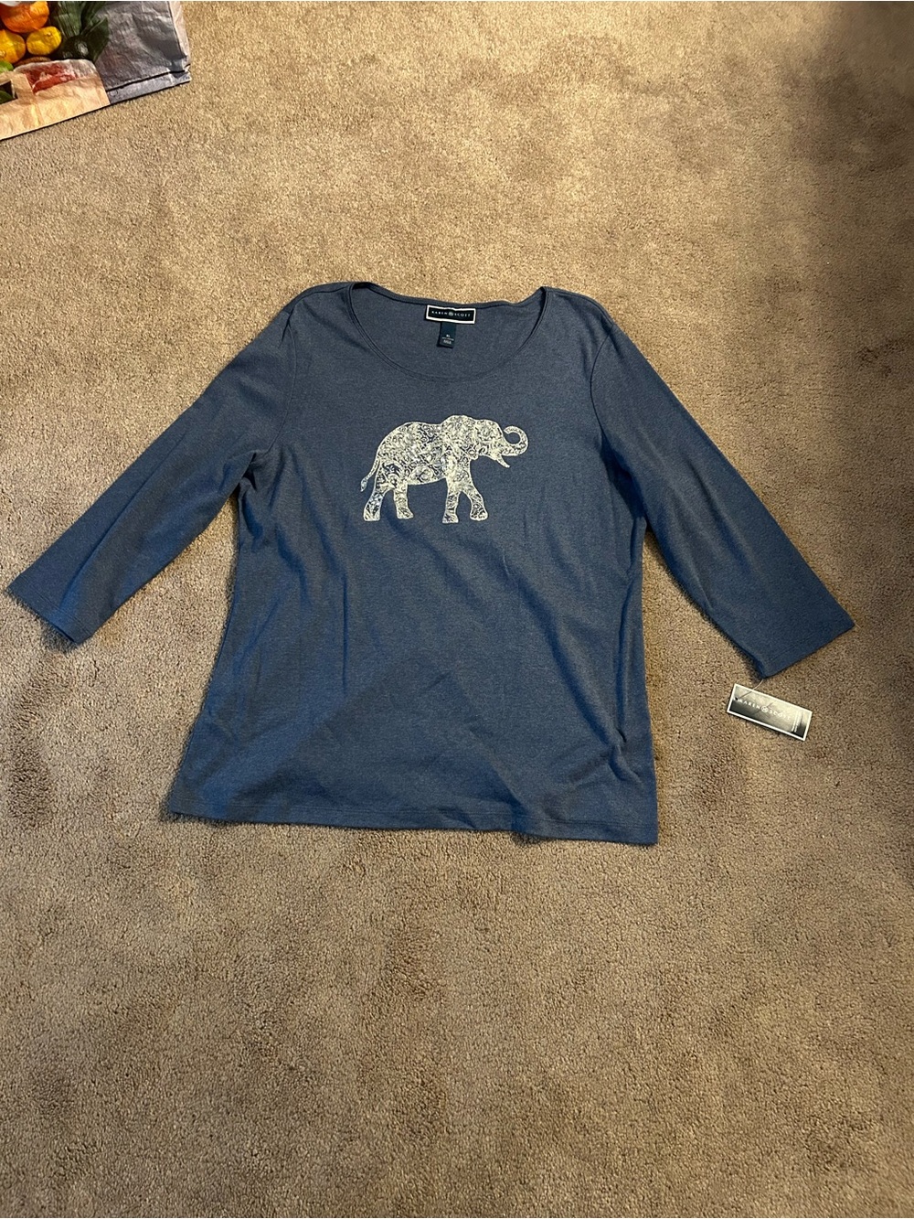 Karen Scott Navy Long Sleeve Boatneck Top